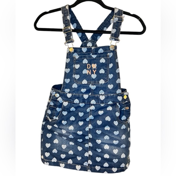 DKNY Other - DKNY Girls Denim Overall Dress with Hearts - Size 10